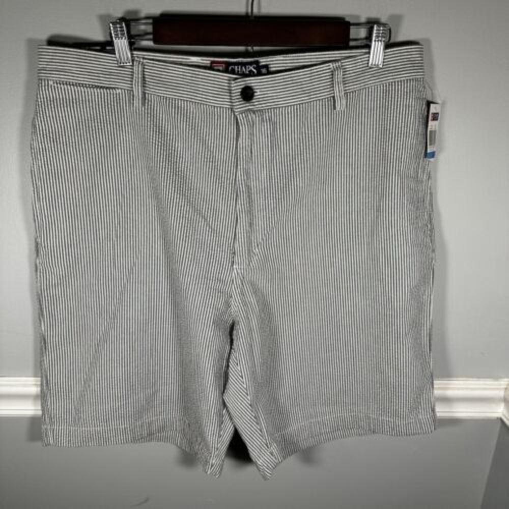 Chaps Ralph Lauren‎ Shorts Seersucker Gray Striped Cotton Size 36 Mens NEW